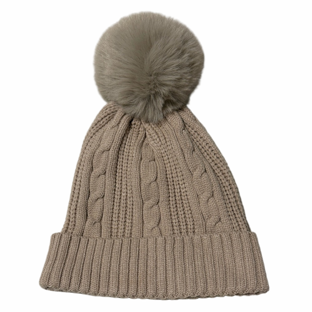 Cable Knit Lightweight Hat with Pom Pom